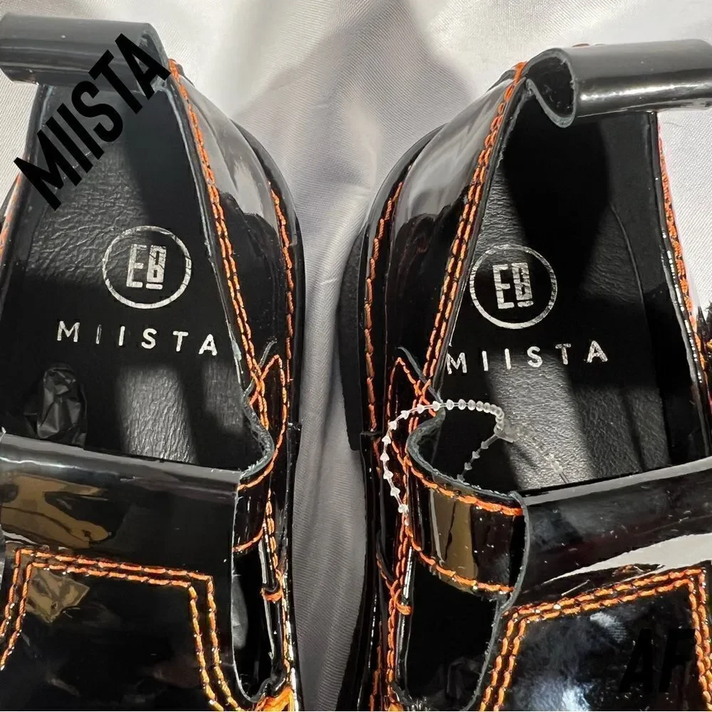MIISTA CATHY PLATFORM MARY JANE LOAFERS BLACK PATENT LEATHER NEW SIZE 38